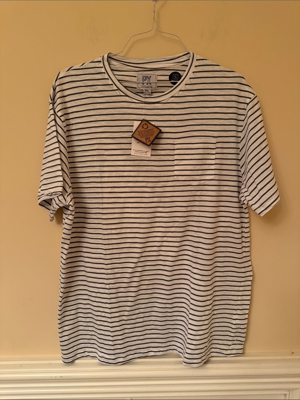 NWT PX Men’s White & Gray Striped Crew Neck T-Shirt